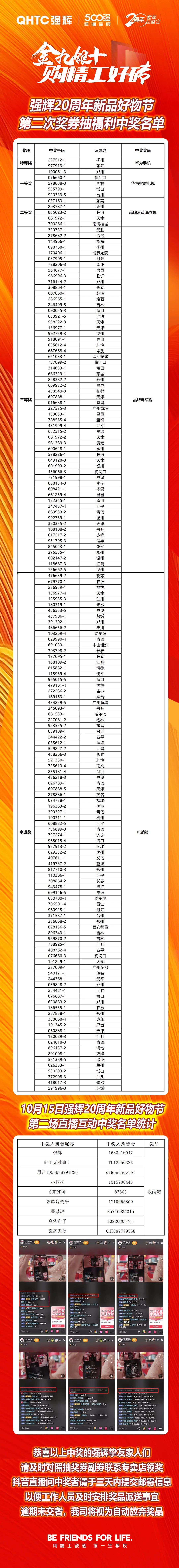 強(qiáng)輝20周年新品好物節(jié)第二場(chǎng)直播獲獎(jiǎng)名單公布！